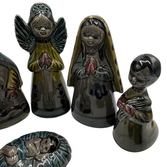 Vtg 11 Pc Artisan Painted Mexican Folk Art Clay Pottery Christmas Nativity Set - Picture 9 of 16